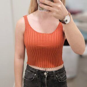 Orange Ribbed Crop Tank Top